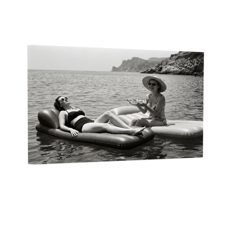 Scène de piscine rétro en noir et blanc, H 16 po x l 24 po