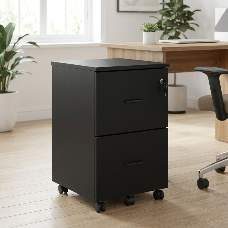 2-Drawer File Cabinet, 16.9'' Wide Locking Filing Cabinet For Home Office, Black