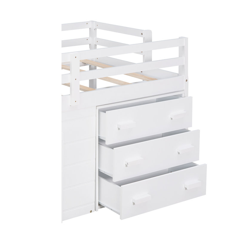 Gerick Twin Loft Bed With Drawer, White