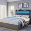 Berneil Upholstered Queen Bed Frame with RGBW LED Lights Headboard & 4 Storage Drawers, Black-288629772-288629763