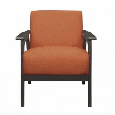 Fauteuil d'appoint orange en tissu et bois d'hévéa massif gris antique