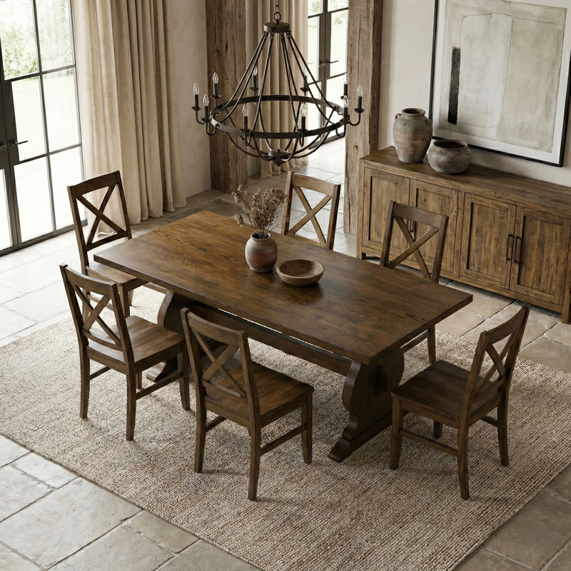 Ensemble de table de salle à manger 70,8 po Almeda, 7 pièces : table, 6 chaises, Brun