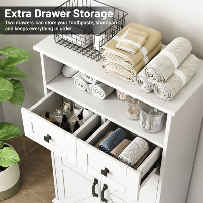 41'' H X 24'' W Freestanding Tall Bathroom Cabinet,Solid Wood bathroom storage cabinet with 2 Doors & 2 Drawers