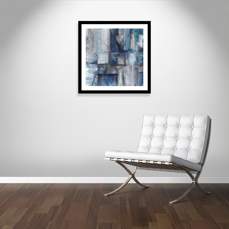 Patchwork abstrait I - peinture encadrée, Papier encadré noir mat, H 33,5 po x l 33,5 po x P 1,25 po