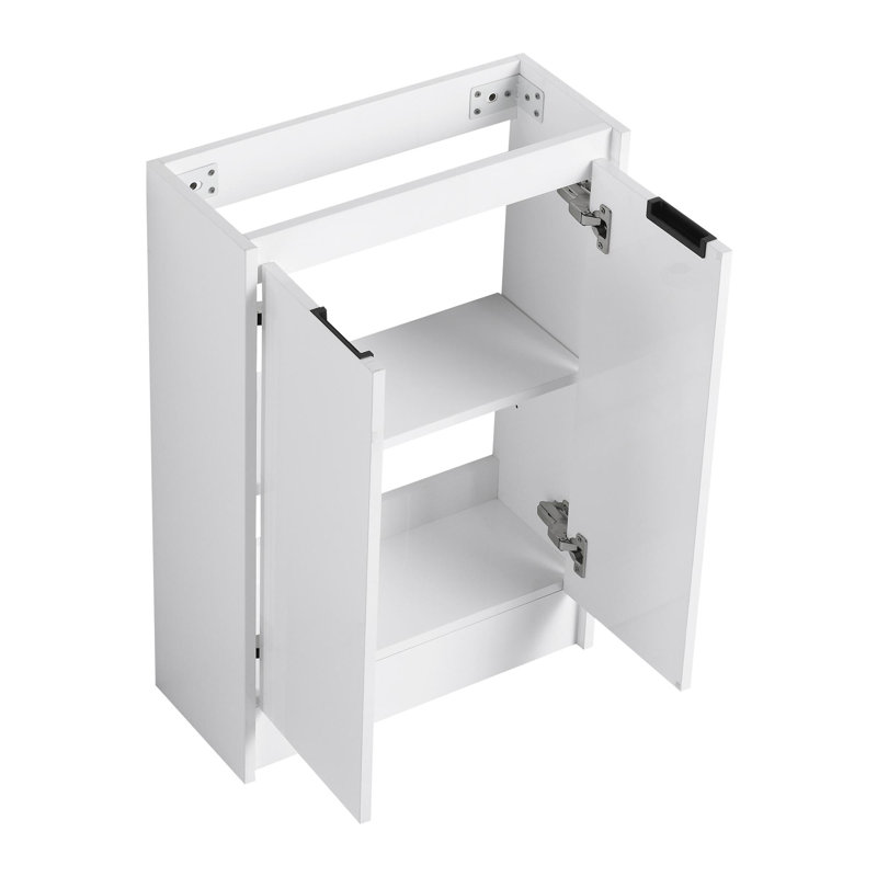 Meuble-lavabo autoportant avec lavabo et support de rangement, Blanc brillant