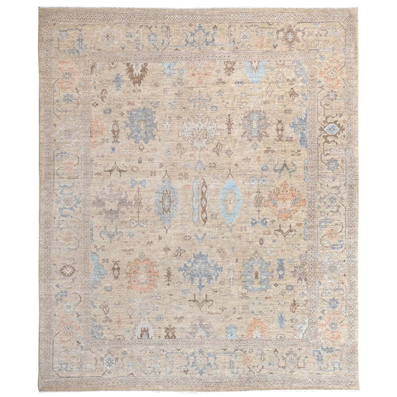Tapis unique sable, bleu, orange et gris de 8 pi 2 po x 9 pi 10 po One-of-a-Kind