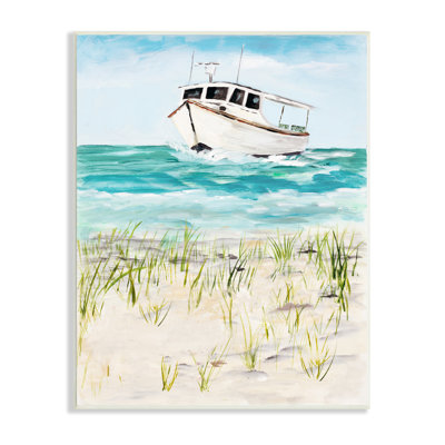 49_Nautical Boat By Coast Grassy Beach, art mural sur toile tendue par Julie Derice