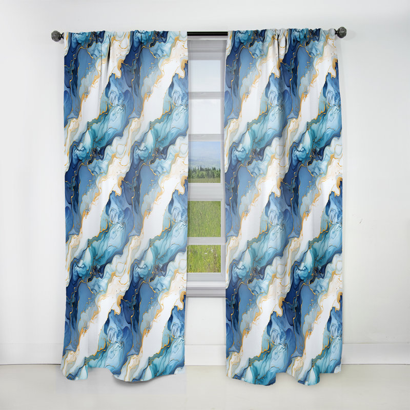 Rideau obscurcissant en marbre Coastal Blue Elegant Marble Shore II - 1 panneaux, L 52 po x L 120 po