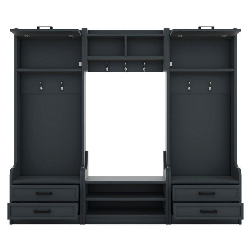 4-in-1 Hall Tree, Multiple Functions Hallway Coat Rack with Storage Drawers and Cabinet,Shoe Bench for Entryway Hallway