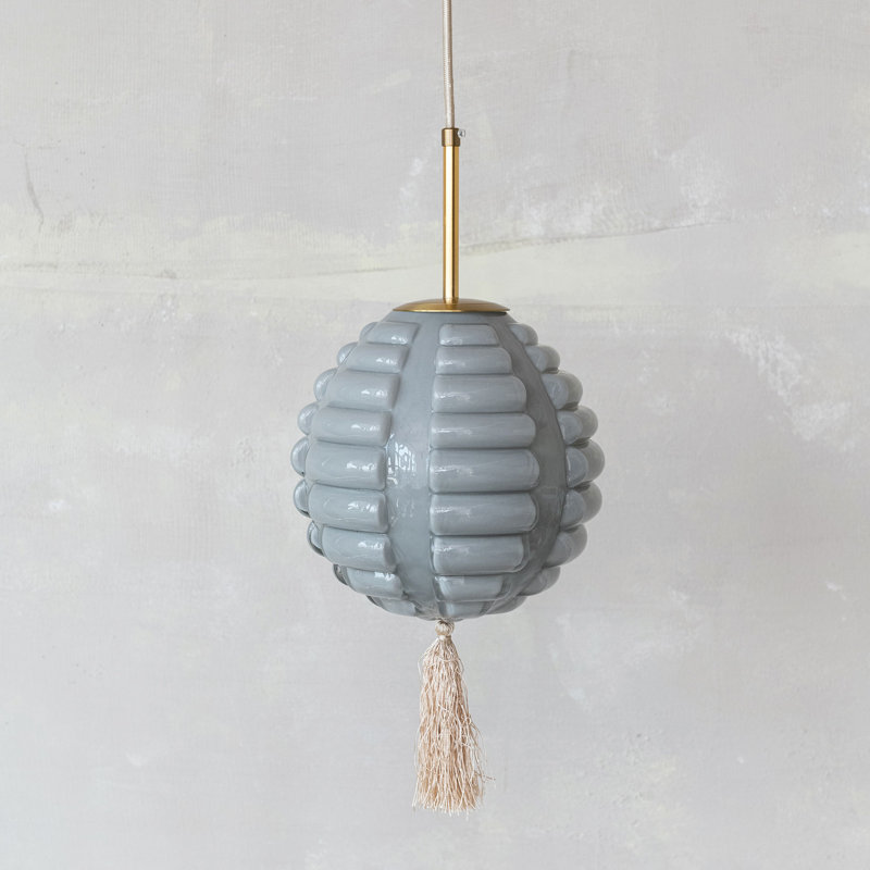 Lampe suspendue reproduction d'art en verre avec pampille en tissu