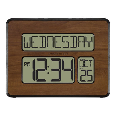 Atomic Large Full Digital Calendar Clock, Walnut, 9.84"L X 1.14"W X 7.48"H