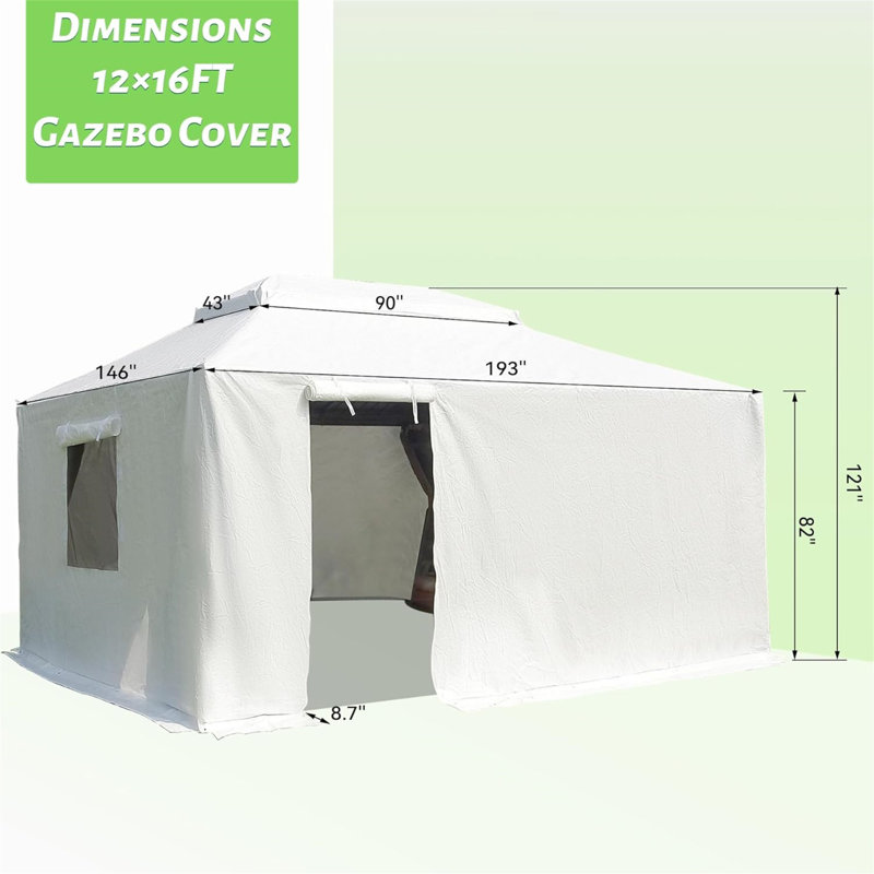 Housse de pavillon de jardin 12 pi x 16 pi pour abris de jardin à toit rigide, L 192 po x P 144 po