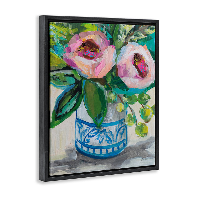 Cadre flottant Charlotte's Rose Bouquet, design par Jeanette Vertentes, Cadre flottant noir de jais, H 21 po x l 17 po