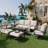 7-Piece Outdoor Conversation Set with 360° Swivel Rocking Chairs, Sofa, Coffee Table, and Ottoman-1401236603