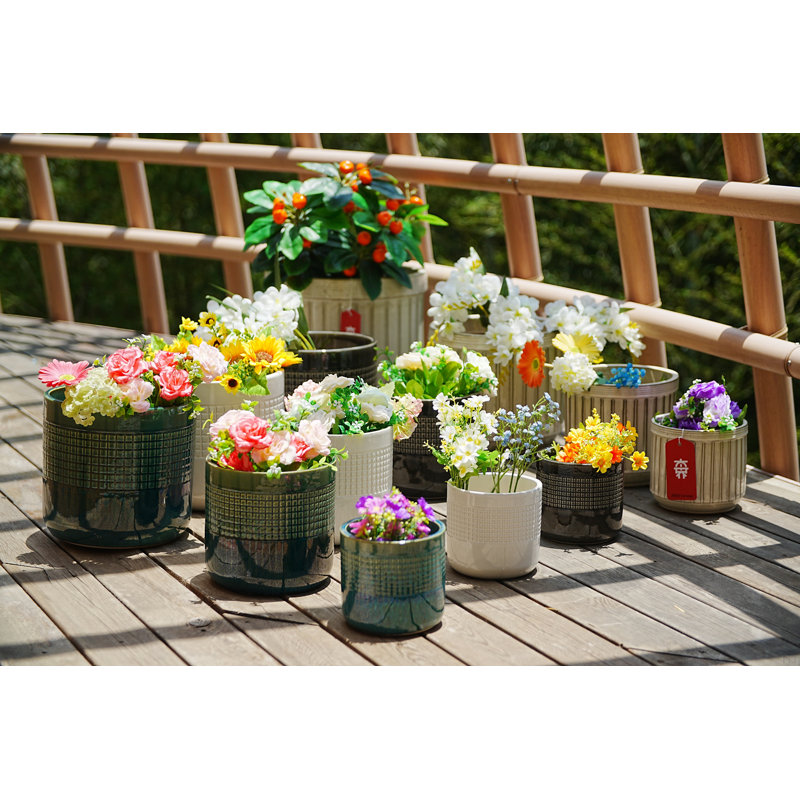 3 pots de fleurs en céramique, pot de fleurs moderne pour patio, jardin ou rebords de fenêtre, Blanc ancien