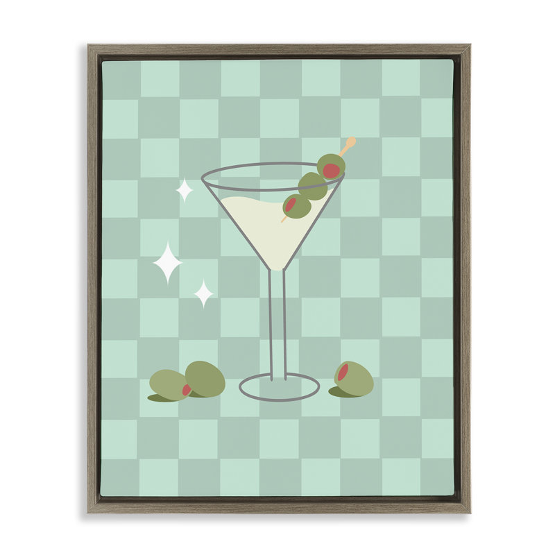 «Chequered Dirty Martini», art mural encadré noir sur toile flottante par Anna Quach, Cadre flottant orme Montalcino