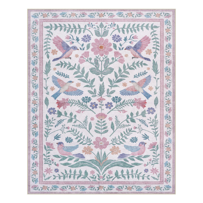 Tapis à motif floral antidérapant Boho, Rectangulaire 8 pi x 10 pi