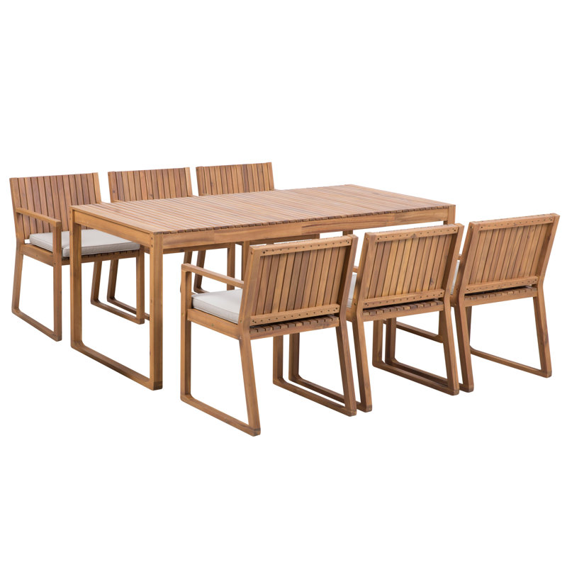 Iwar 6 - Person Acacia Wood Patio Dining Set with Rectangular Table , Cushions Included, Taupe 