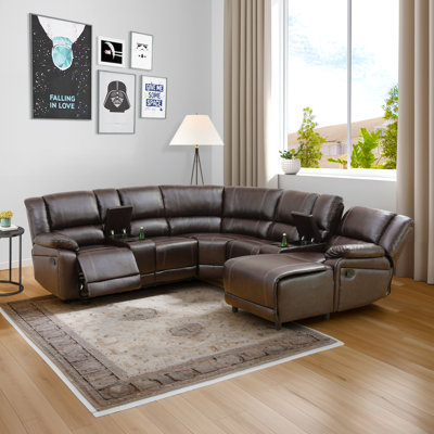 Paschall Brown Faux Synthetic Leather 5-Piece Couch Living Room Sofa Set