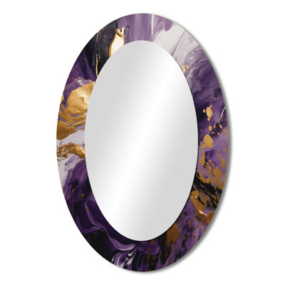 Purple And Gold Liquid Magic II - Large Oval Wall Mirror On Metal