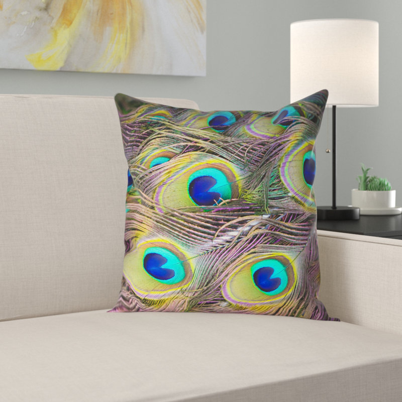 Coussin décoratif à double face peacock plumes brumit, 14 po x 14 po, Housse de coussin, Coton