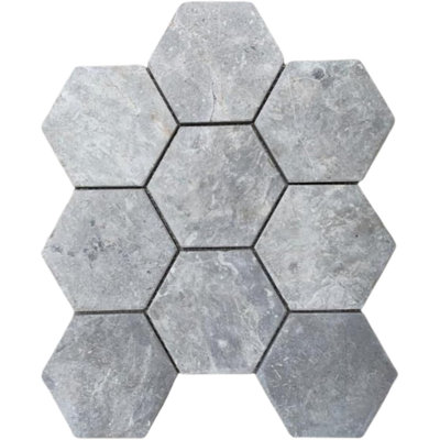 CNK Tile Stone Grey XL Large Hexagon Marble Mosaic Tile
