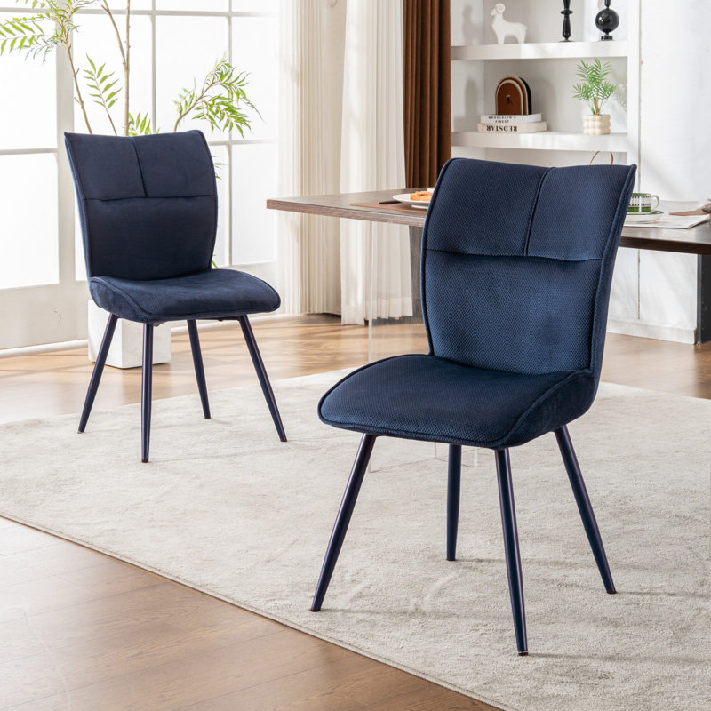 Leahana Chenille Upholstered Dining Chairs, Blue