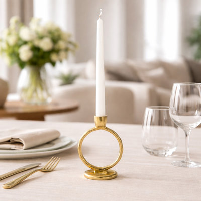 Round Ring Taper Candle Holder for Modern Home Decor - Sculptural Candle Holder for Tabletop Centerpiece and Living Room Decor - Gold