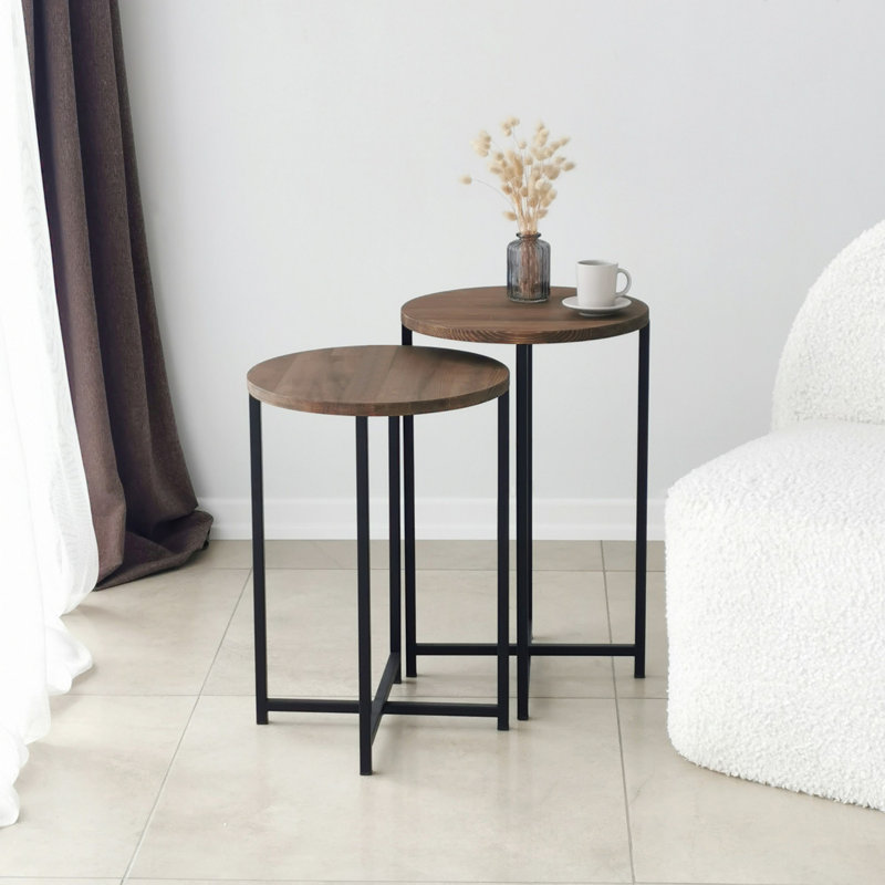 Tables gigognes en bois massif Jecory, Noyer