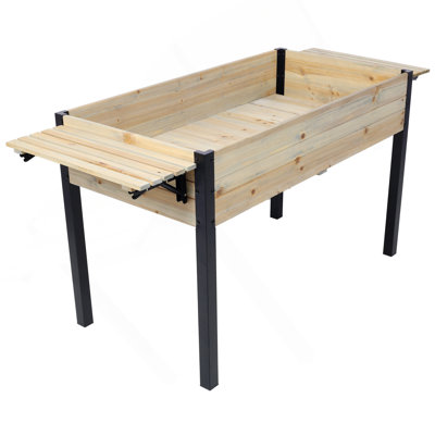 Lit de jardin surélevé, boîtes à fleurs en bois à pieds en métal avec tablette de rangement pliante, boîte à fleurs surélevée pour faire pousser des herbes fraîches, des légumes, des fleurs pour le patio extérieur, une terrasse, un balcon