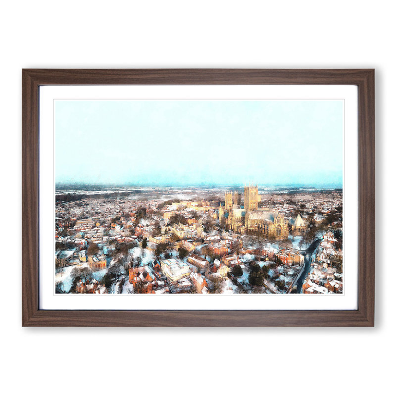 Lincoln Skyline in England - Picture Frame Graphic Art on MDF, Walnut Framed, 48cm H x 65cm W x 2cm D