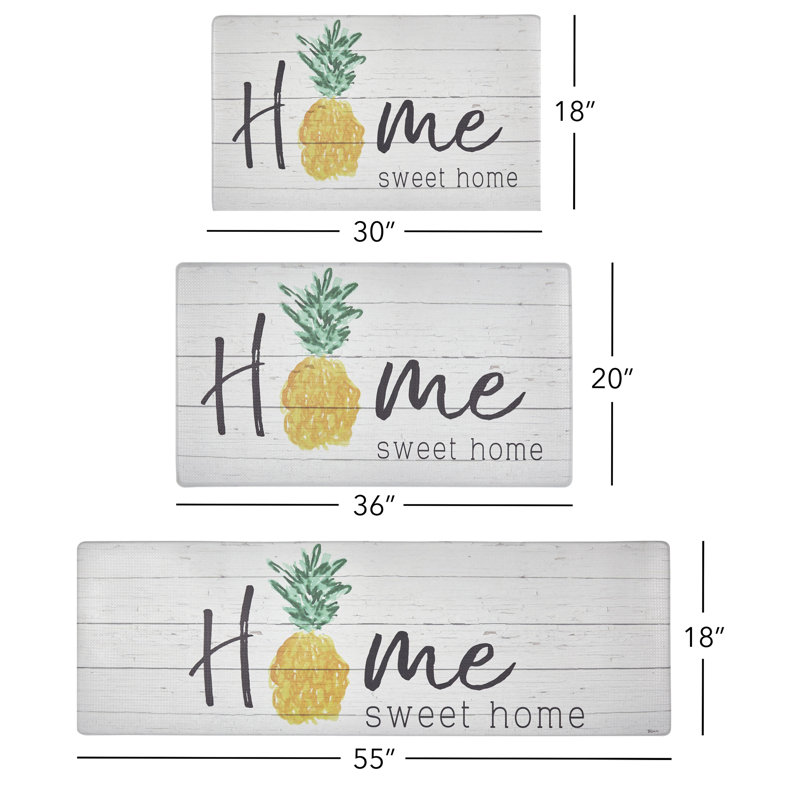 Gray and Yellow Pineapple Anti-Fatigue Kitchen Mat, 20" x 36"