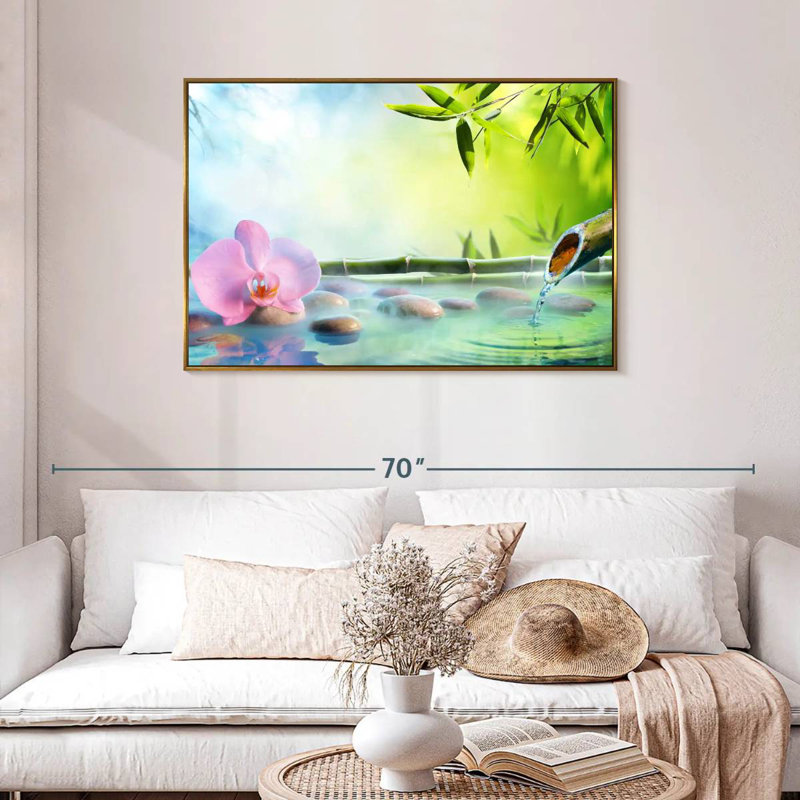 Orchidée japonaise, Cadre flottant doré, 43 po x 29 po