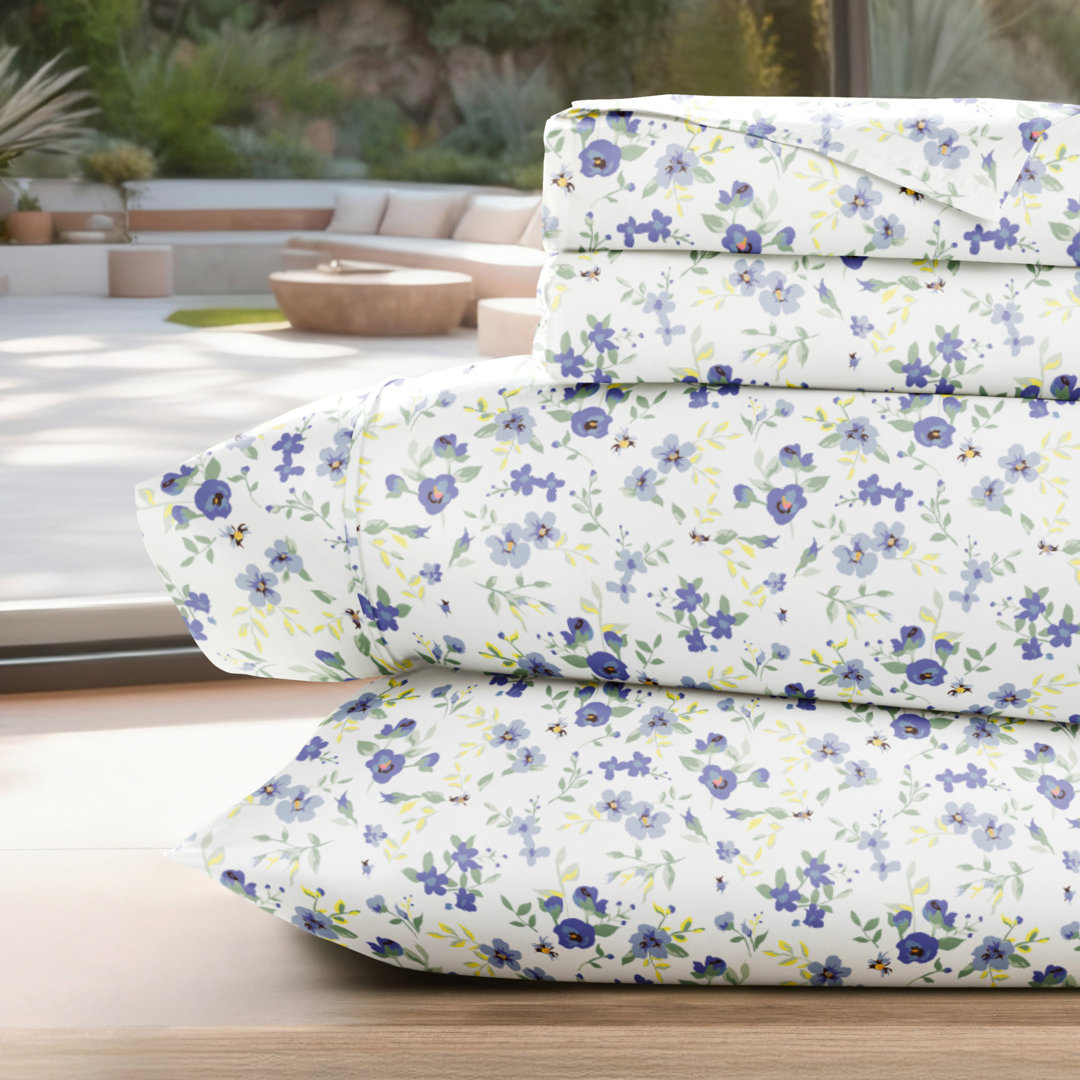 4 Piece Floral Blossoms Patterned Bed Sheet Set Becky Cameron