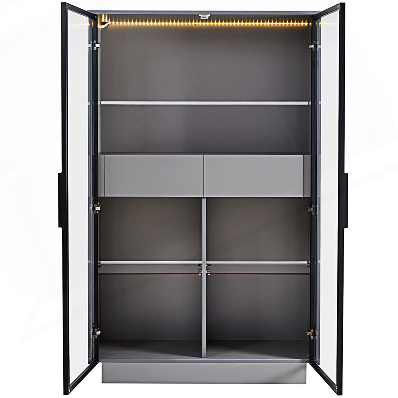 Display Cabinet With Tempered Glass Door And Led Lighting, Modern Style Storage Cabinet, Accent Cabinet