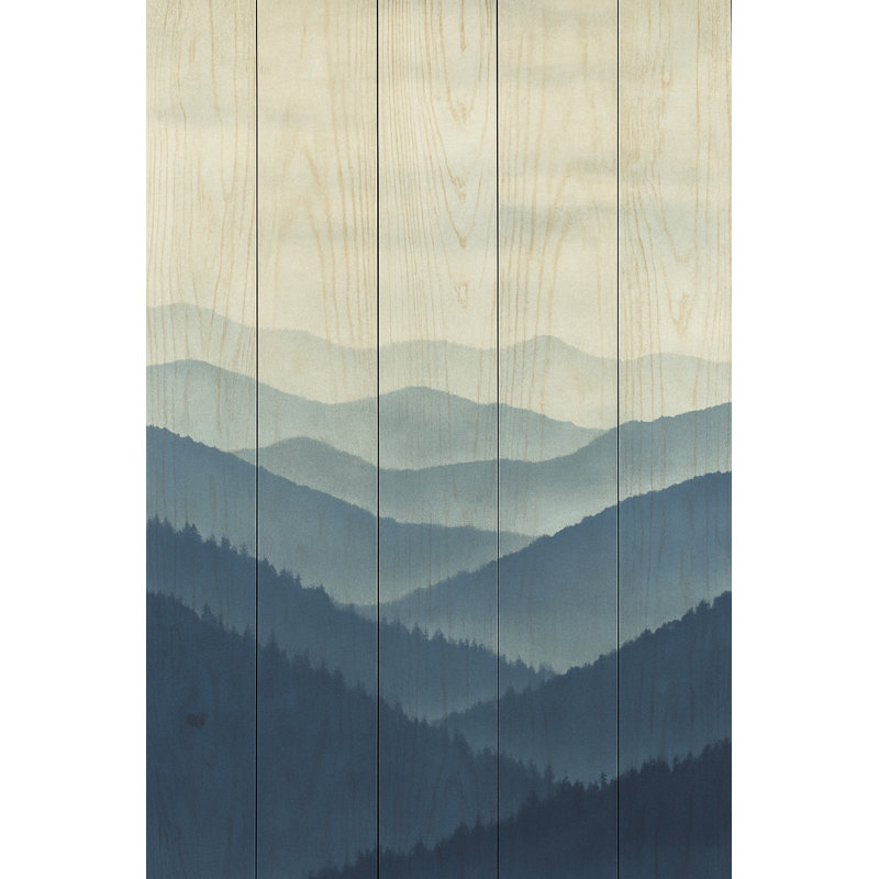 Misty Blue Ridge - Paysage de montagne, toile sur planche de bois