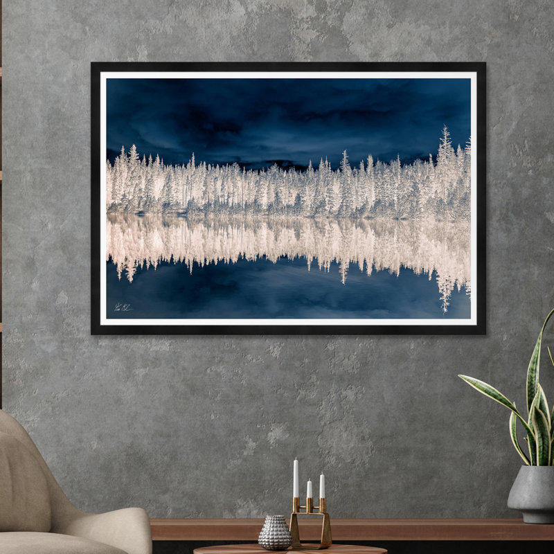 Paysage d'arbre réfléchissant indigo, Noir, H 35,5 po x l 54,75 po x P 1,5 po