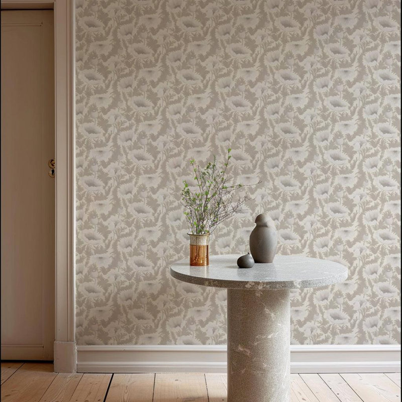 Poppy Bloom - Floral Wallpaper, Brownstone Blue, Faux Grasscloth