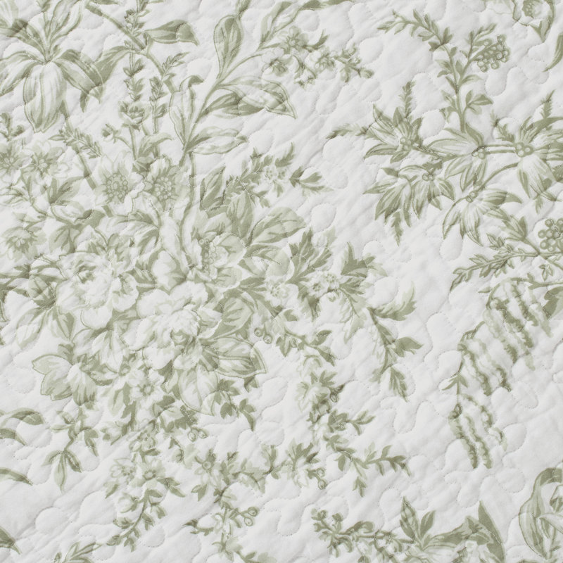 Ensemble de courtepointe réversible en coton Laura Ashley Bedford, Motif floral vert