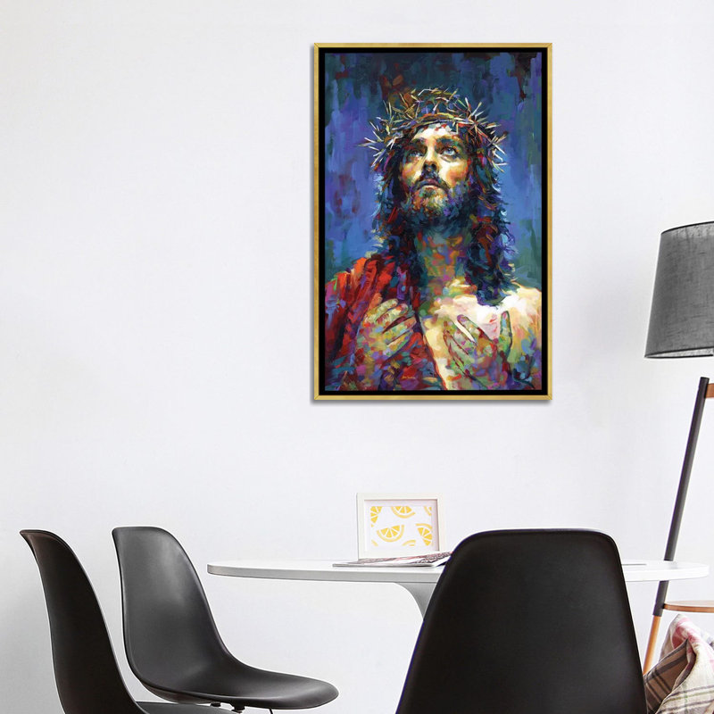 «Jesus Christ» par Leon Devenice - impression d'art graphique, H 40 po x l 26 po x P 1,5 po, Toile encadrée d'or
