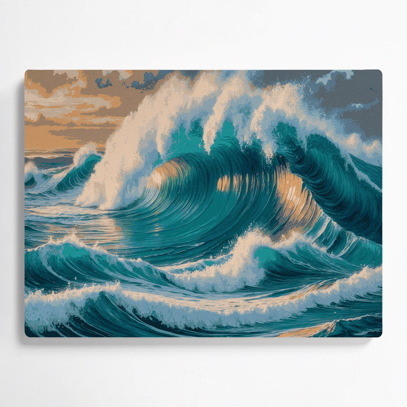 Hawaiian Breaking Waves, art mural en métal bleu, H 12 po x l 18 po