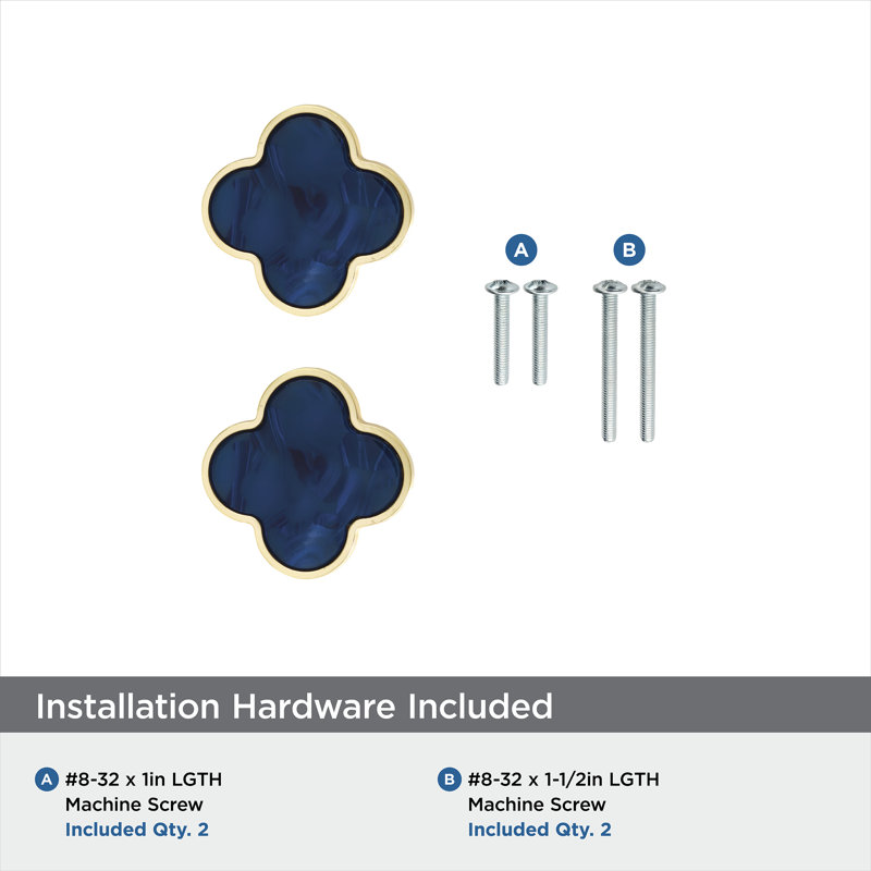 Gold and Navy Blue Clover Cabinet Knob Set