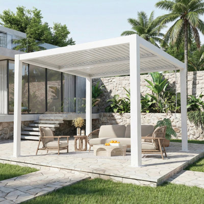 Erommy Louvered Pergola with Adjustable Waterproof Roof, Aluminum Outdoor Gazebo for Patio, Deck & Hot Tub