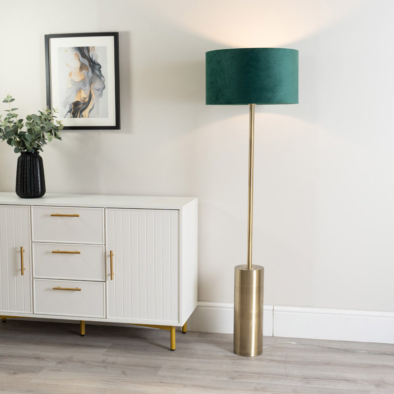 Lexy 150cm Traditional Floor Lamp, Antique Brass, Forest Green
