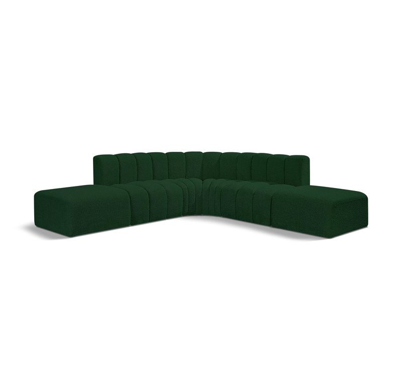 Canapé et chaise rembourrée Issic, Tissu bouclé vert