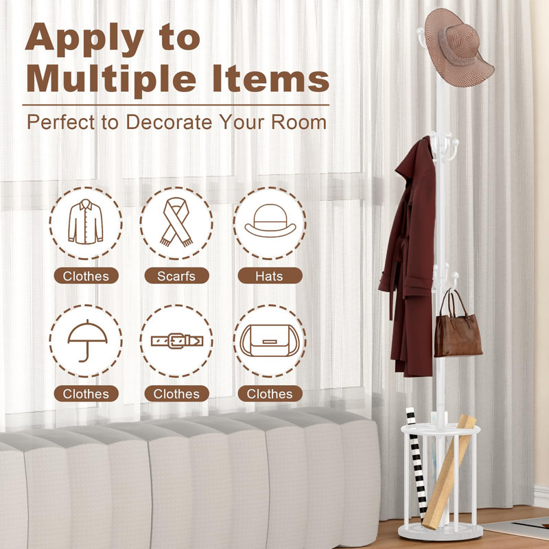 Coat Rack Stand with Umbrella Holder, White