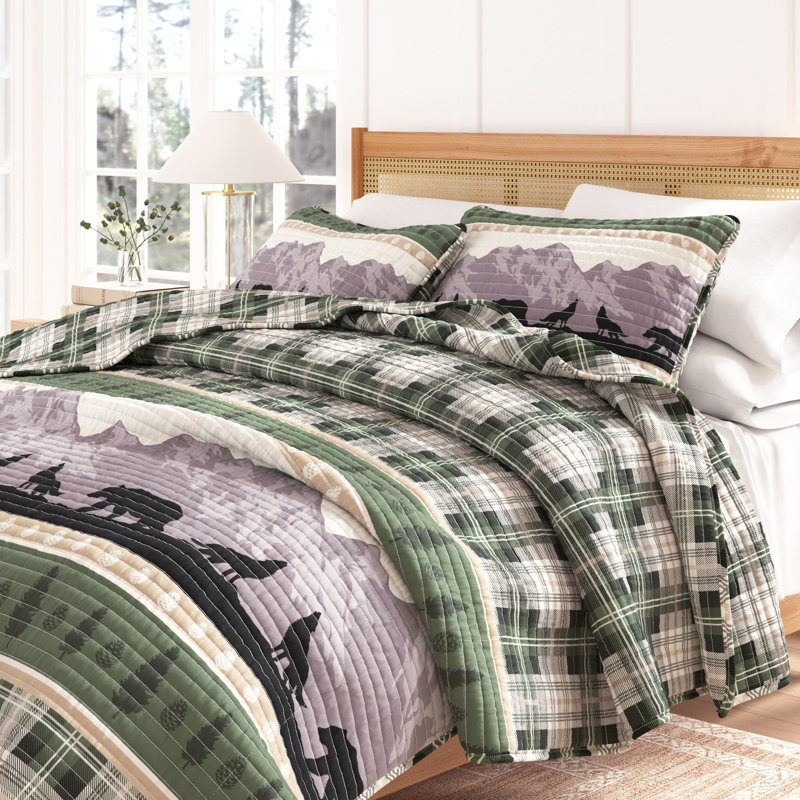 Ensemble de courtepointe Mountaincapes & Plaid Lodge, Courtepointe double / grand + 2 taies décoratives
