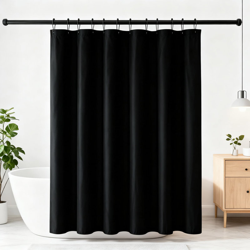 Rideau de douche en faux lin imperméable en polyester robuste avec boutonnière, ourlet lesté pour une intimité maximale, lavable à la machine