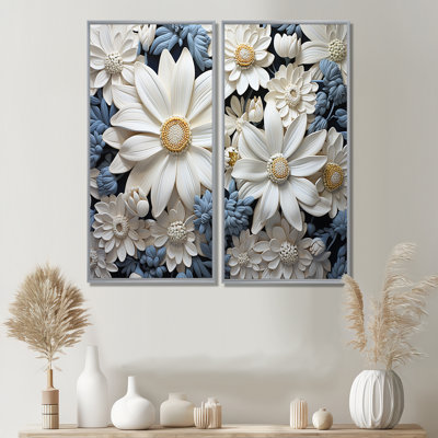 White Daisy Meadow Elegance I - White Wall Art