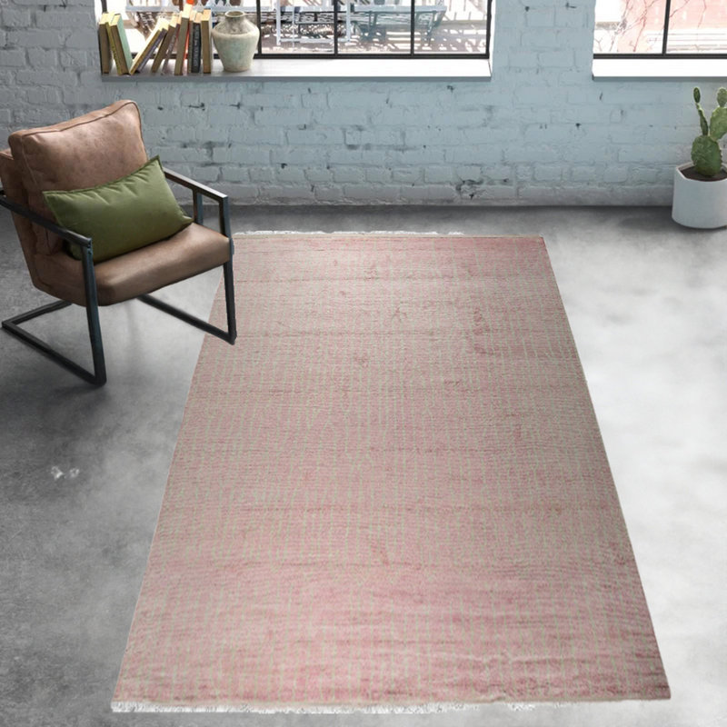 Tapis rose en laine noué à la main Rhea, Tapis de couloir 4 pi x 12 pi